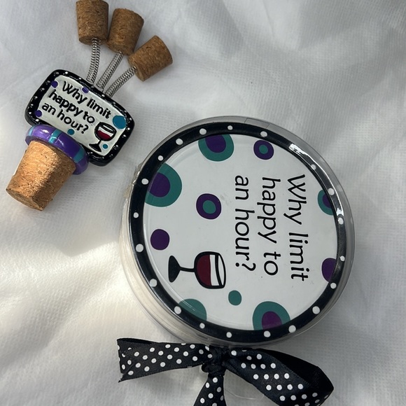 WINE CORK AND COASTERS SET “WHY LIMIT HAPPY TO AN HOUR” - Picture 4 of 6